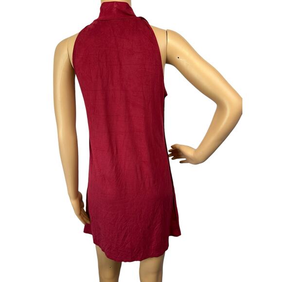 Peep Toe Suede Red Maroon Mini Dress Size S Sleeveless Party - Picture 4 of 5
